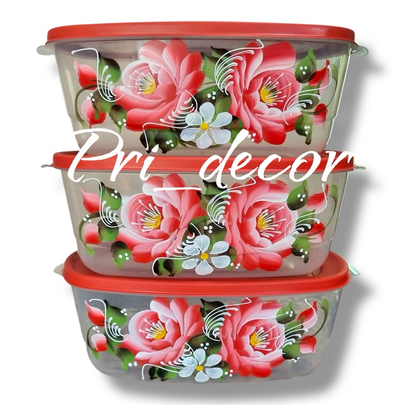 Kit vasilha plástico 3 litros oval transparente com tampa colorida, potes decorado em Oferta na Shopee