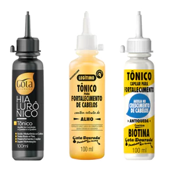 Kit Tônicos Capilares Gota Dourada - Tradicional, Hialurônico e Biotina