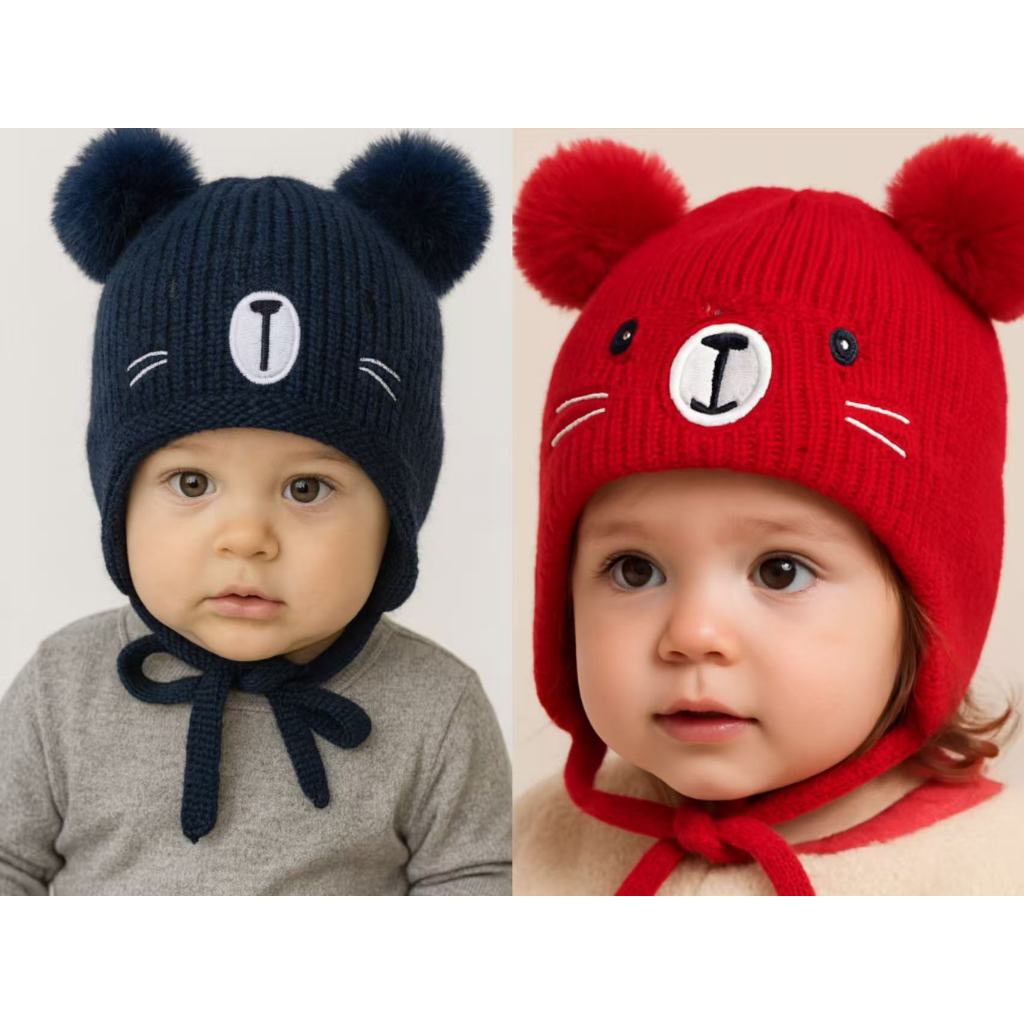 Touca De inverno Frio para Bebe Gorro De Lã Infantil Forrada Pompom Menina Menino