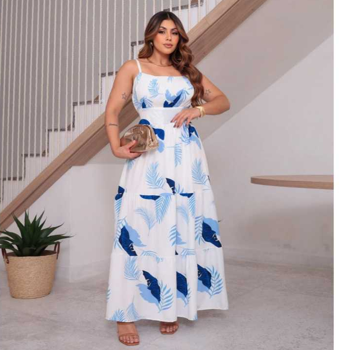 VESTIDO LONGO FEMENINO FRENTE PLISADO TAMANHOS M G em Oferta na Shopee