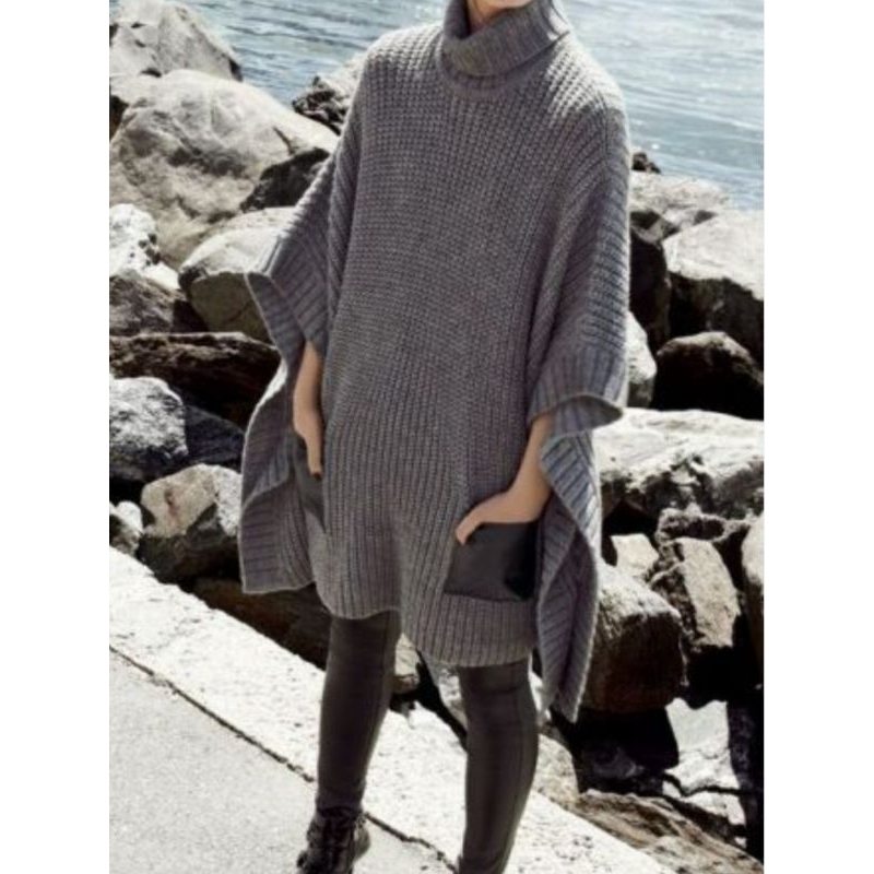 NUA DUZA PONCHO TRICO Alongado COM BOLSOS CAMURÇA TAM M(44-46-48)