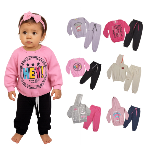 Conjunto Moletinho Moletom Infantil Menina Inverno Feminino Manga Longa