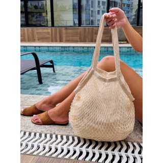Bolsa Saco Estilo Rede Crochê Tiracolo Com Forro Feminina Praia Piscina Passeio