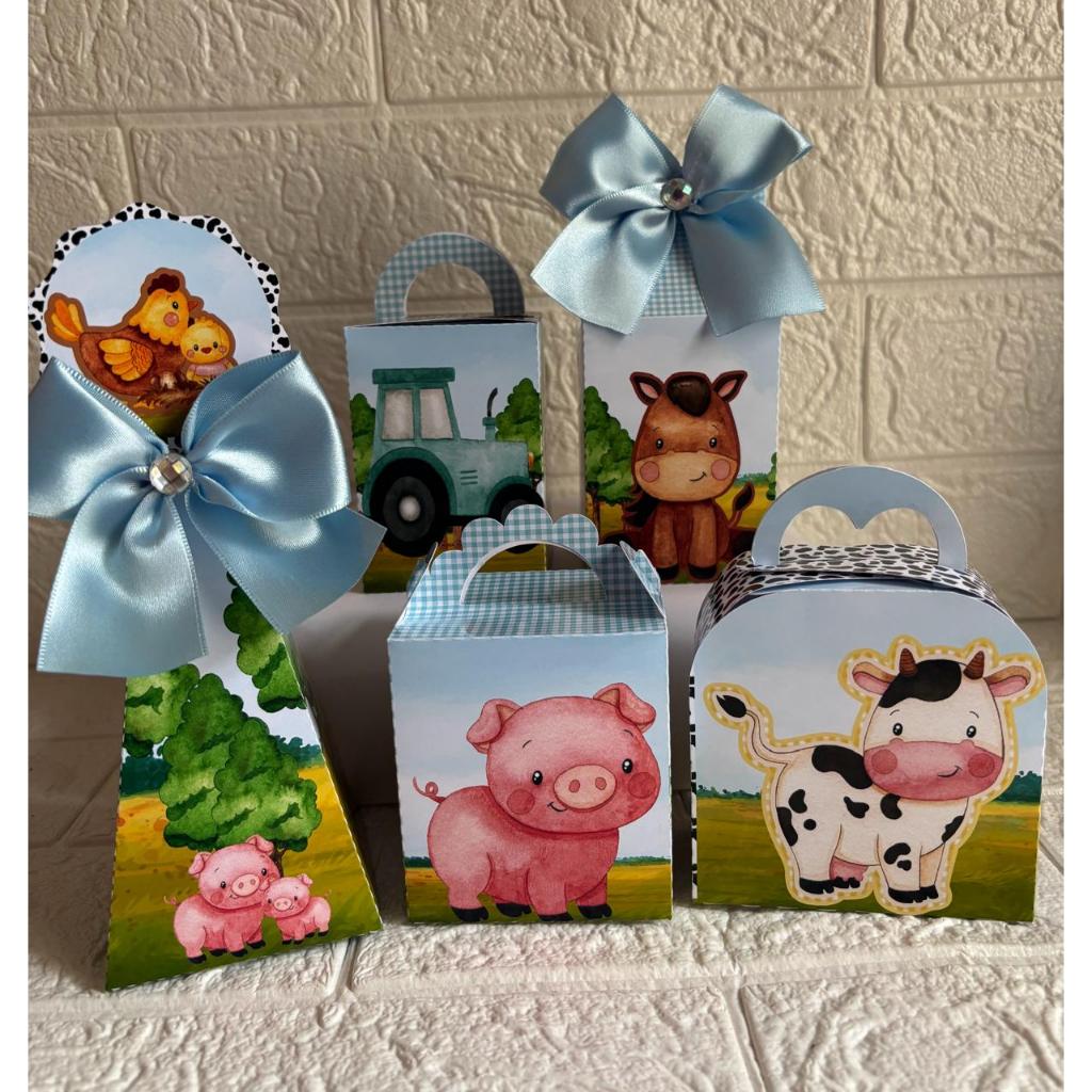 Kit Caixinhas Personalizadas Fazendinha Azul/ menino/Festa Infantil/Lembrancinhas/Personalizados/PEGUE E MONTE