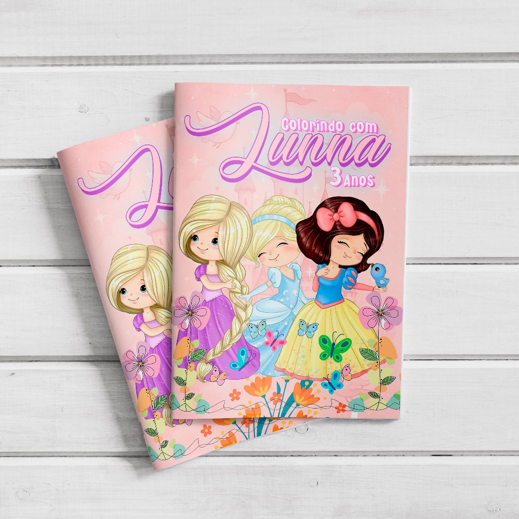 Livro de Colorir A5 Personalizado Lembrancinha Aniversário Princesas Cute (20cm x 14,5cm)