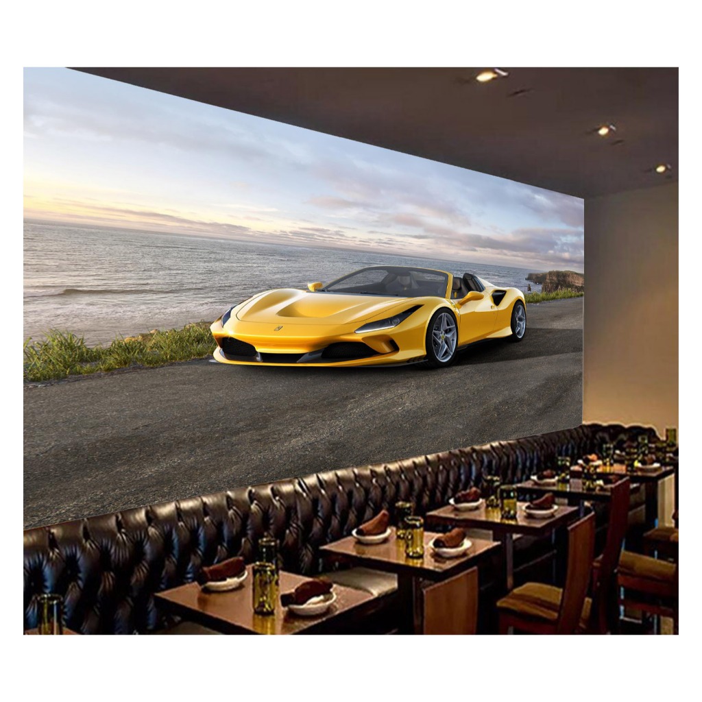 Adesivo de parede carro ferrari Amarela esportivo corrida estrada papel de parede m² CAR 149