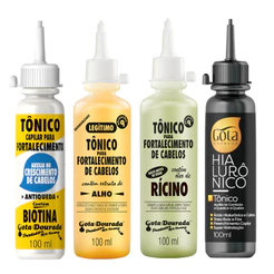 Kit Tônicos Capilares Gota Dourada - Tradicional, Hialurônico e Biotina e Rícino