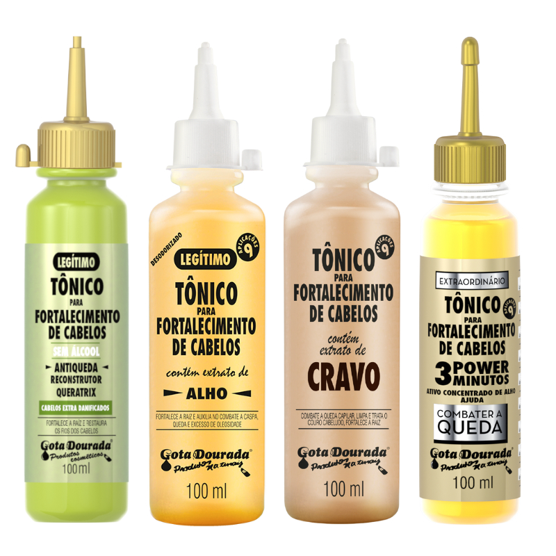 Kit Tônicos Capilares Gota Dourada  - Tradicional, Combate a queda, Cravo e Antiqueda em Oferta na Shopee