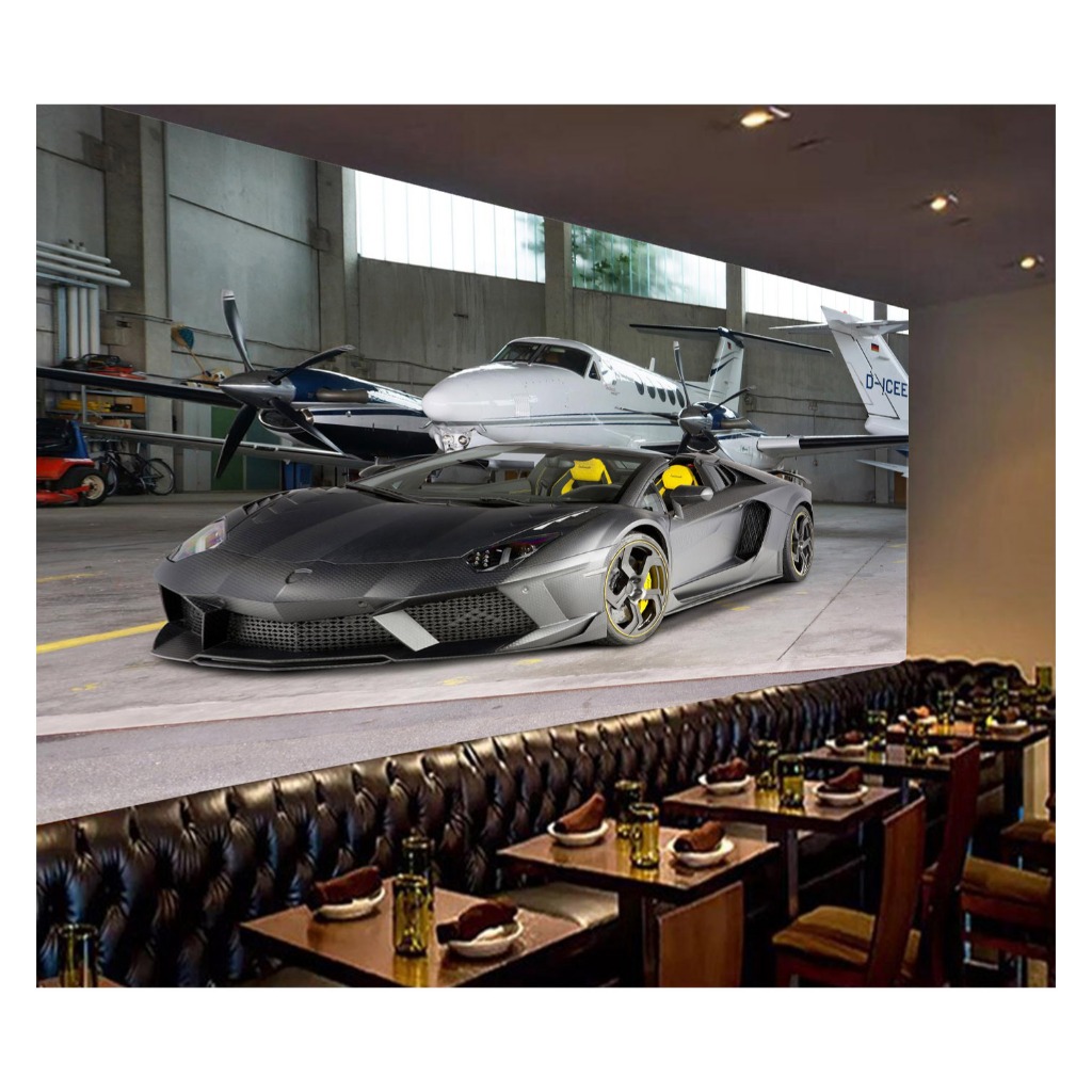 Adesivo de parede lamborghini esportivo corrida lambo hangar aviões papel de parede m² CAR 174