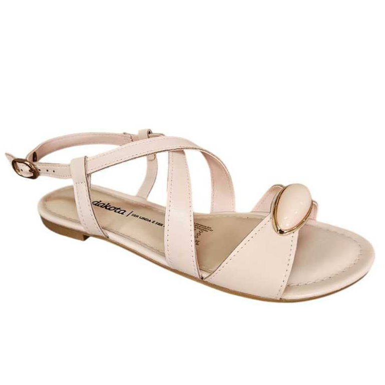 Sandália Rasteira Dakota feminina Vieri Rosado Nude Branco Off Detalhe em Pedra anatômico Conforto