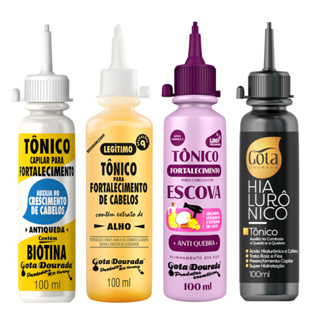 Kit Tônicos Capilares Gota Dourada  - Tradicional, Hialurônico e Escova e Biotina em Oferta na Shopee
