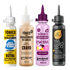 Kit Tônicos Capilares Gota Dourada - Escova, Cravo, Hialurônico e Biotina