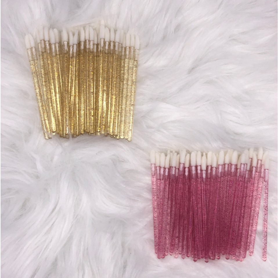Kit 50/100/200 unidade Aplicador Com Glitter Pincel Descartável Gloss e Batom Maquiagem