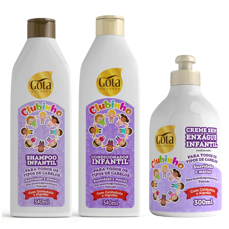 Kit Shampoo , Condicionador e Creme de Pentear infantil Suavidade Gota Dourada