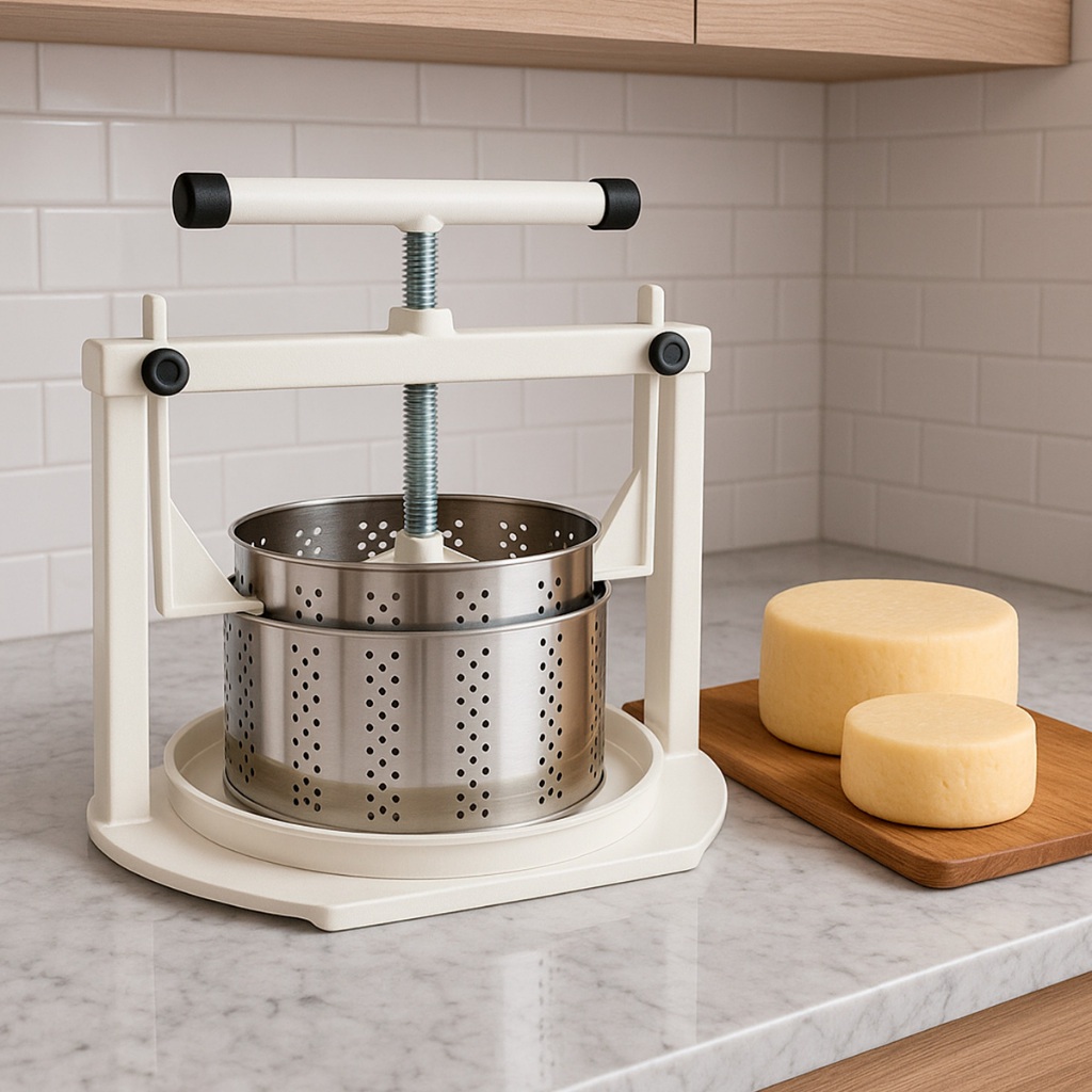 Kit Prensa de Queijo Artesanal Minas Parmesão Frescal Zatti + 2 Formas Redondas Inox 1kg e 500g