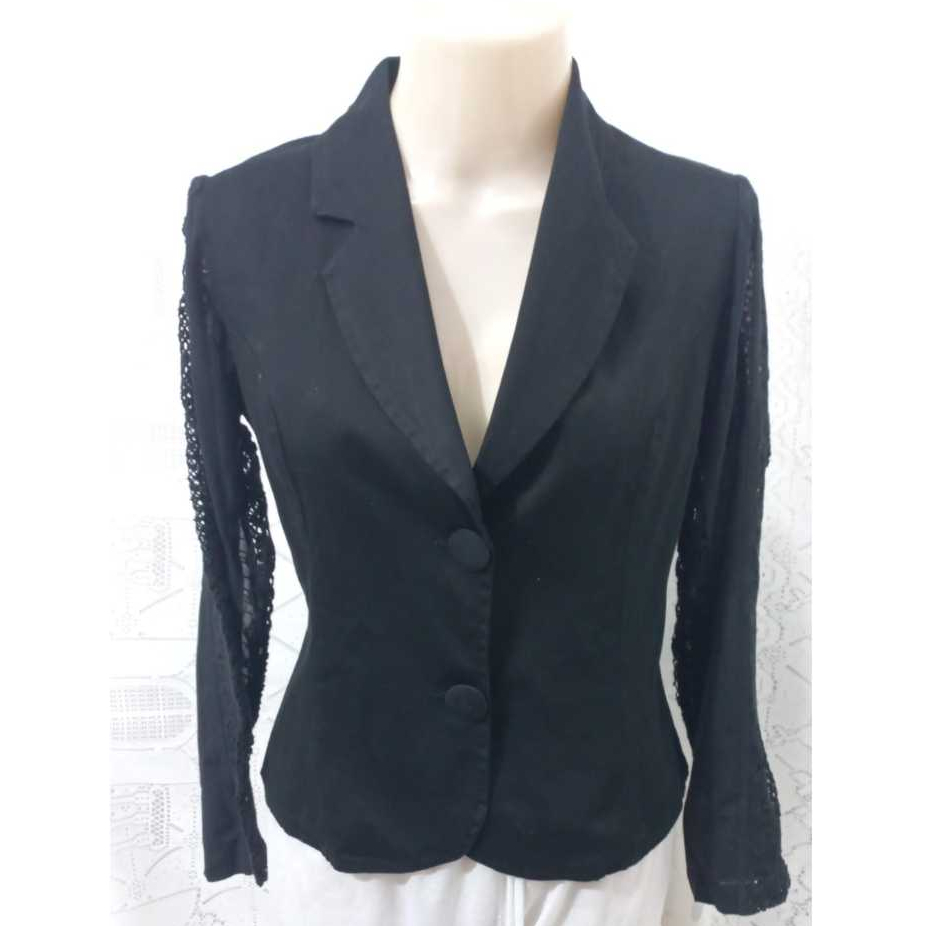 CS 520 - Agasalho blusa casaco blazer curto feminino preto, Dhamas, algodão com elastano, tamanho P
