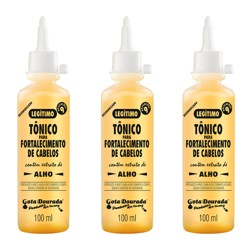 Kit 3 Tônicos Capilares de Alho Gota Dourada -  Fortalecimento de Cabelos com Extrato de Alho em Oferta na Shopee
