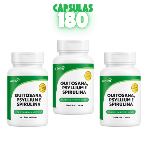 kit 3x Quitosana  Spirulina Psyllium 180 Capsulas 500mg Oferta