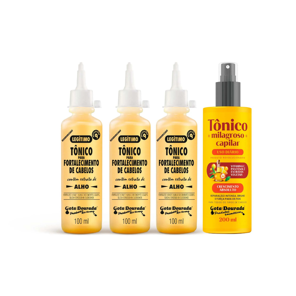 Kit 3 Tônicos Fortalecimento + Milagroso Gota Dourada em Oferta na Shopee