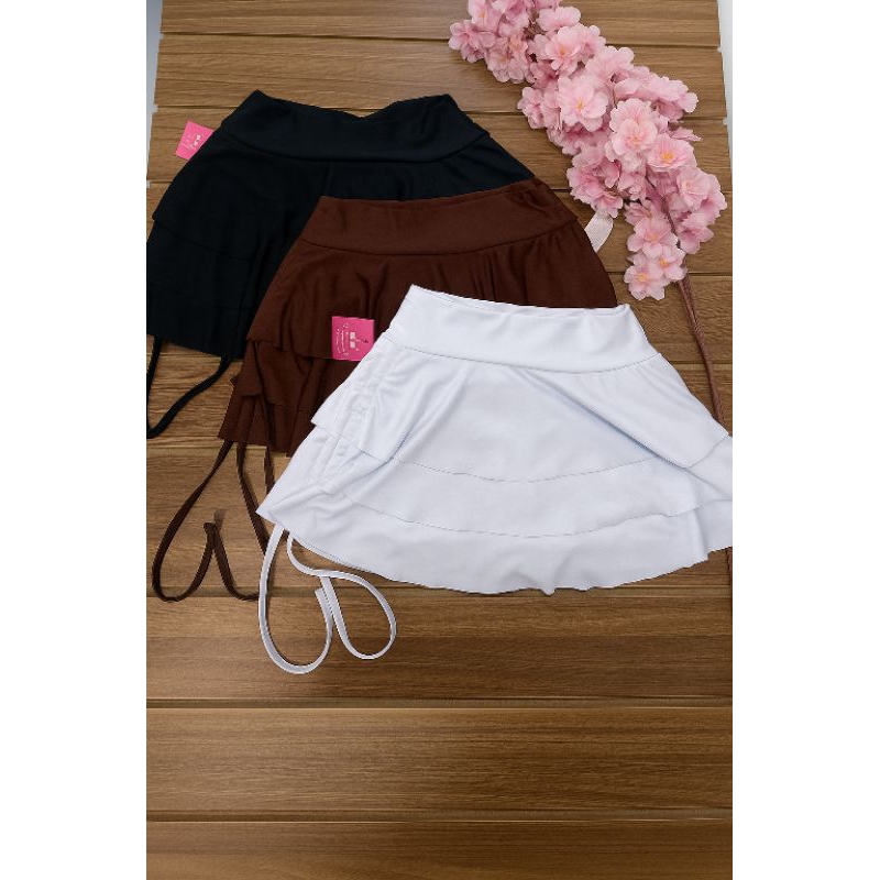 Short Saia Rodada Feminino Frente e Verso Poliamida Ajustável Regulagem Lateral Fitness Casual