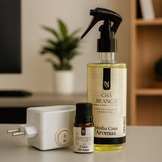 Kit Aromatizador Chá Branco Casa Aroma + Difusor | Aroma Sofisticado para Casa