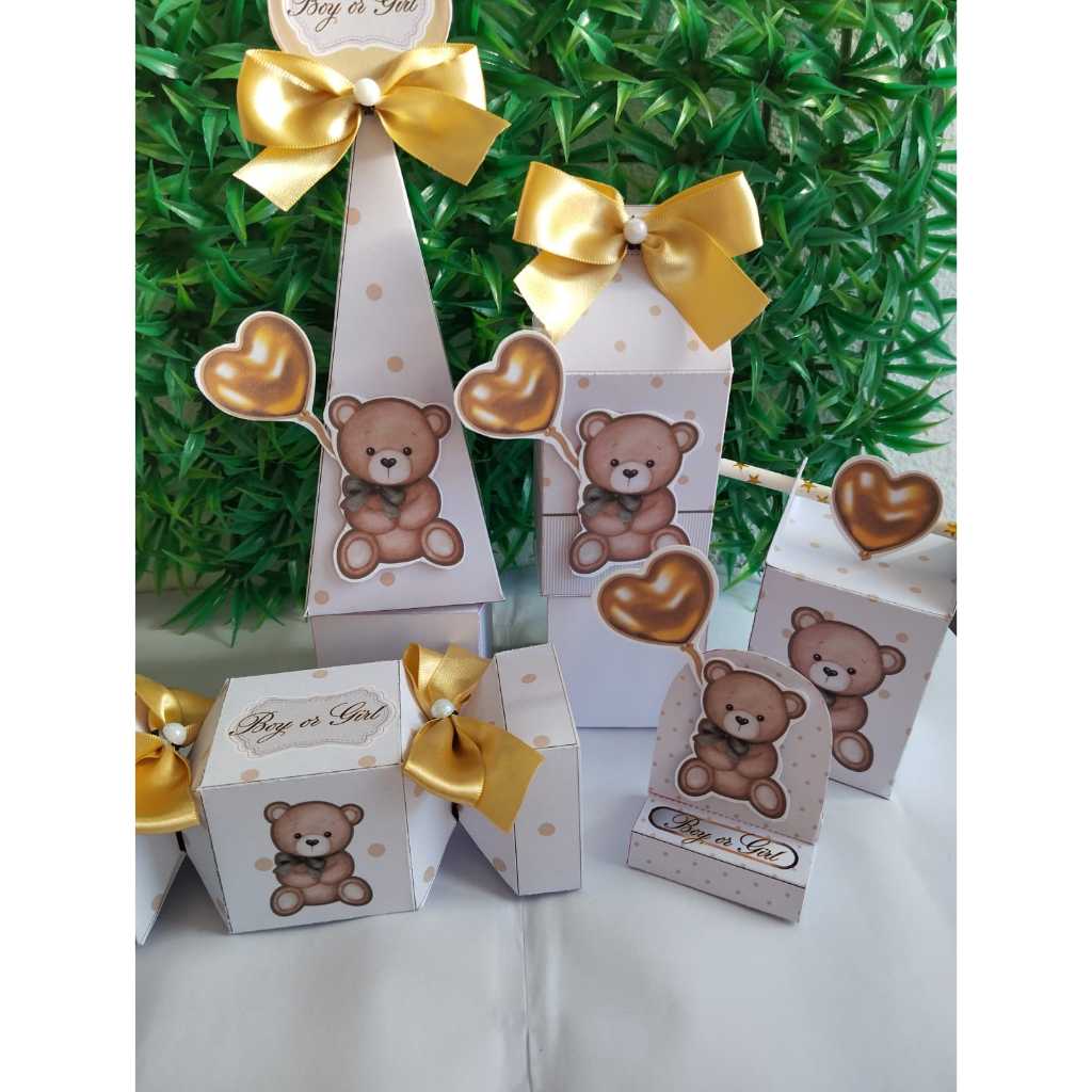 Kit Chá Revelação-Urso Dourado- 5 modelo de caixas-PERSONALIZADOS/MIMOS/EVENTOS/FESTA/INFANTIL/DECORAÇÃO/LEMBRANCINHA