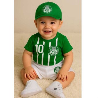 Body Bebê Time paulista VERDÃO MENINO verde e branco Body +shorts + boina + tênis em Oferta na Shopee