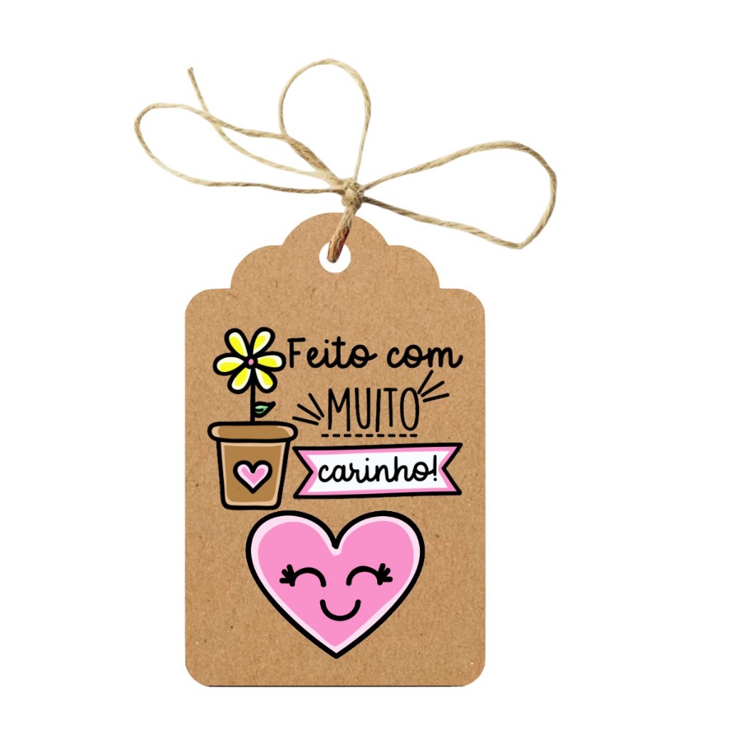 50 OU 100 Etiquetas - Tag Kraft - Feito com muito carinho em Oferta na Shopee