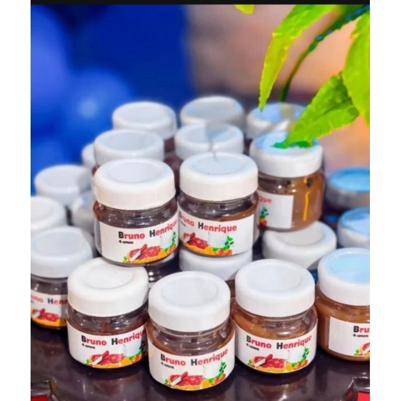 Kit 10 Mini nutella para lembrancinhas vazio, rótulo e potinho com colher, personalizado nome e idade, sem personagem.