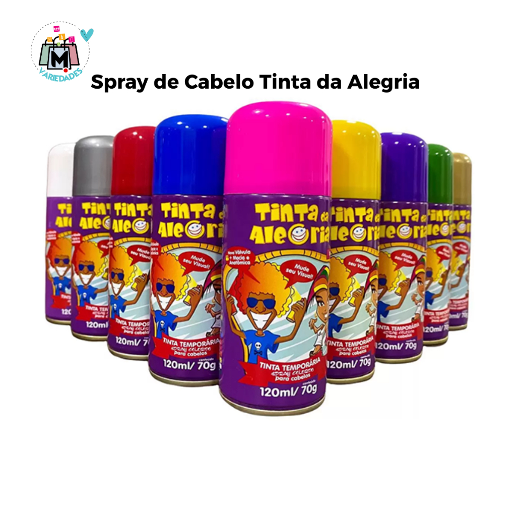 Tinta da Alegria  Spray Colorido Fantasia Festa Sai com Água 150ml