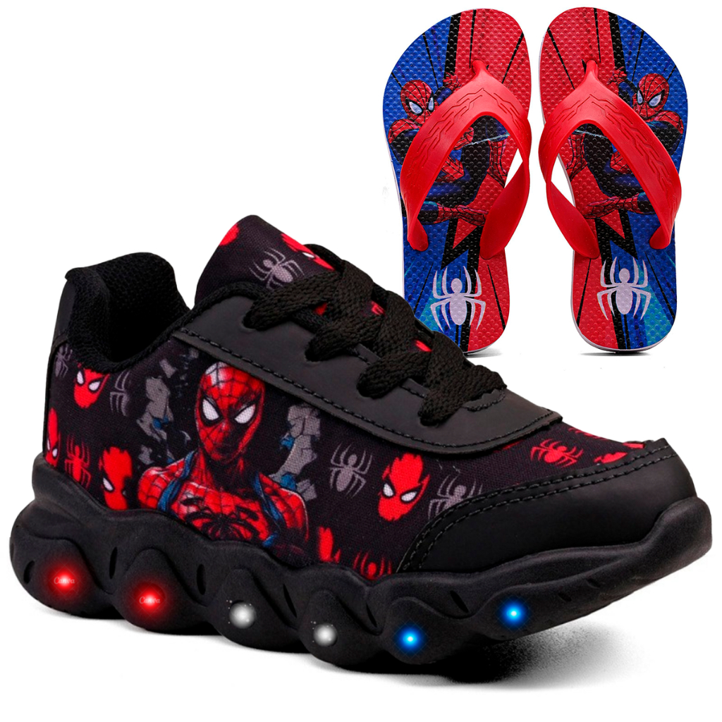 Kit Tênis Infantil Homem Aranha Com Led + Chinelo Infantil em Oferta na Shopee