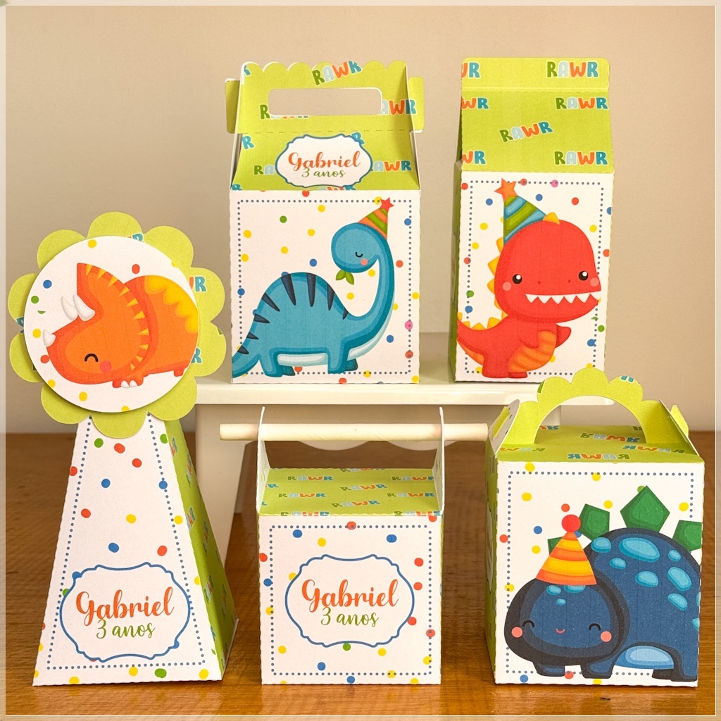 KIT FESTA DINOSSAURO BABY MENINO Pegue e Monte Lembrancinha - Aniversário - Caixinha Personalizadas