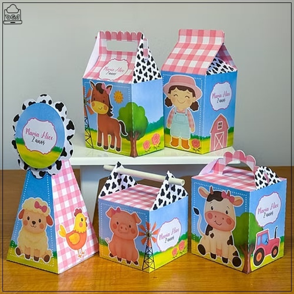 PEGUE E MONTE - Kit Festa Personalizados FAZENDINHA ROSA - Lembrancinhas de Aniversário - Caixinhas Personalizadas.
