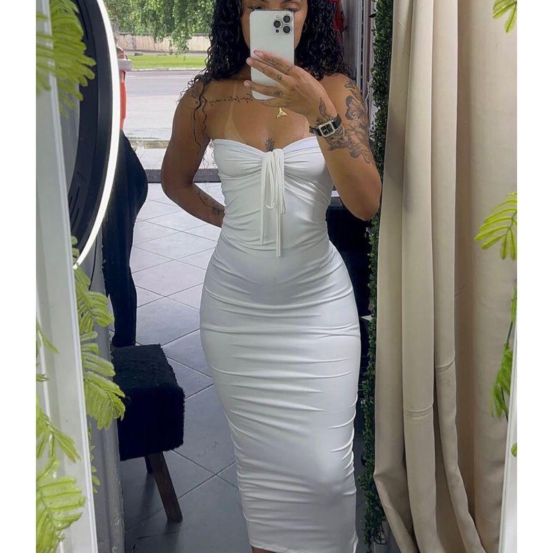 vestido tomara que caia longo com dreess multi amarração pagode/balada/dates/verão//barzinho em Oferta na Shopee