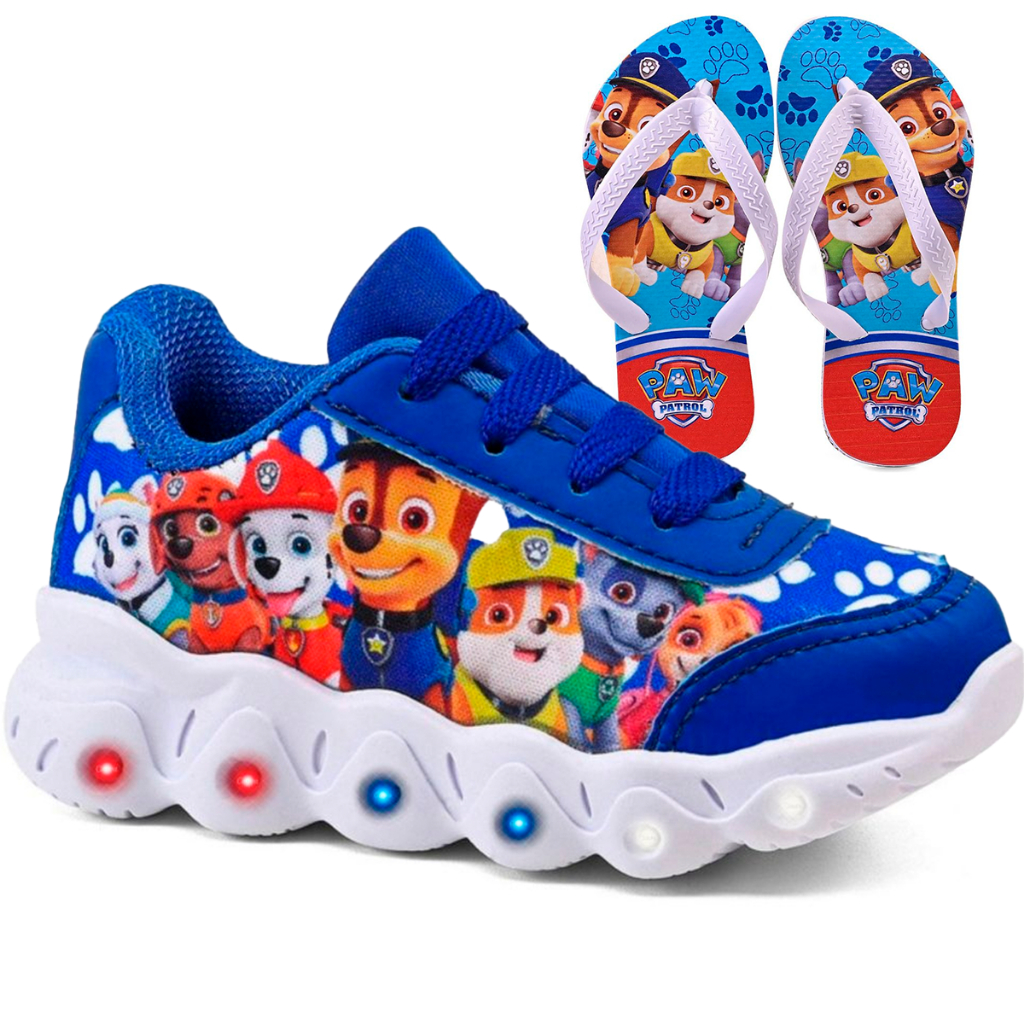 Kit Tênis Infantil Menino Patrulha Canina Com Led + Chinelo Infantil em Oferta na Shopee