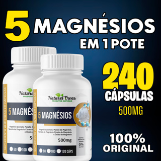 Suplemento 5 Magnésios 100% Original 120 Capsulas 500mg (Magnésio Quelato, Malato, Taurato, Citrato e Óxido) em Oferta na Shopee