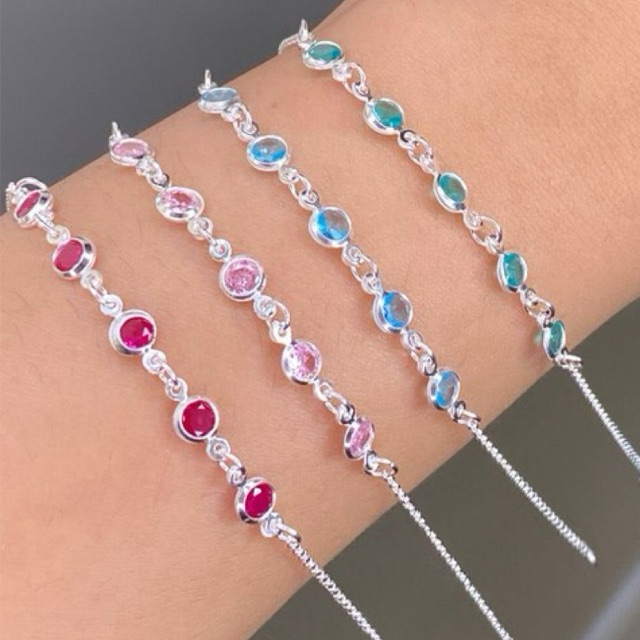 Pulseira Feminina em Prata 925 com Pedras Coloridas – 18cm Envio imediato