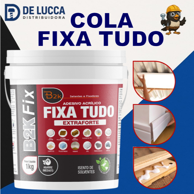 Cola Fixa Tudo Balde 1 kg Adesivo Branca ExtraForte Monta Fixa Isopor Telha Rodapé Mdf Sanca Espuma Gesso