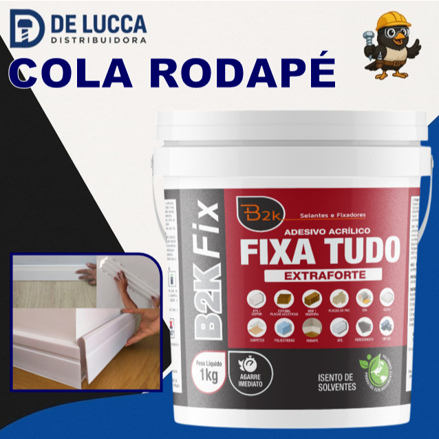 Cola Rodapé Poliestireno Balde 1 kg Adesivo Fixa Tudo Agarre Imediato Rodateto Sanca Gesso Isopor