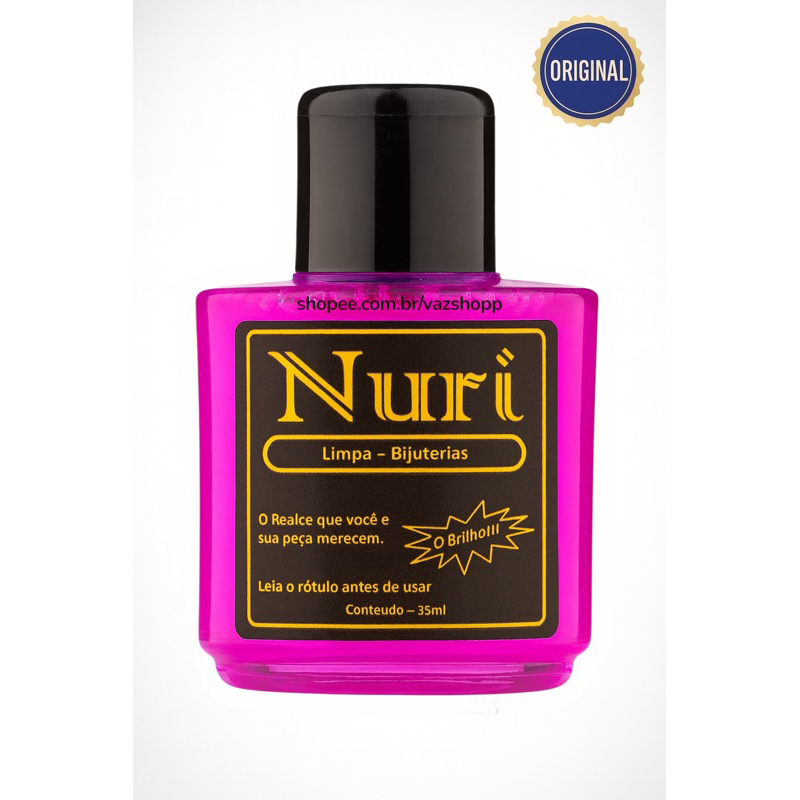 Limpa Biju Bijuterias “ORIGINAL“ Nuri 35ml Líquido Para Limpeza de Brinco, Cordão, Pulseira, Anel em Oferta na Shopee