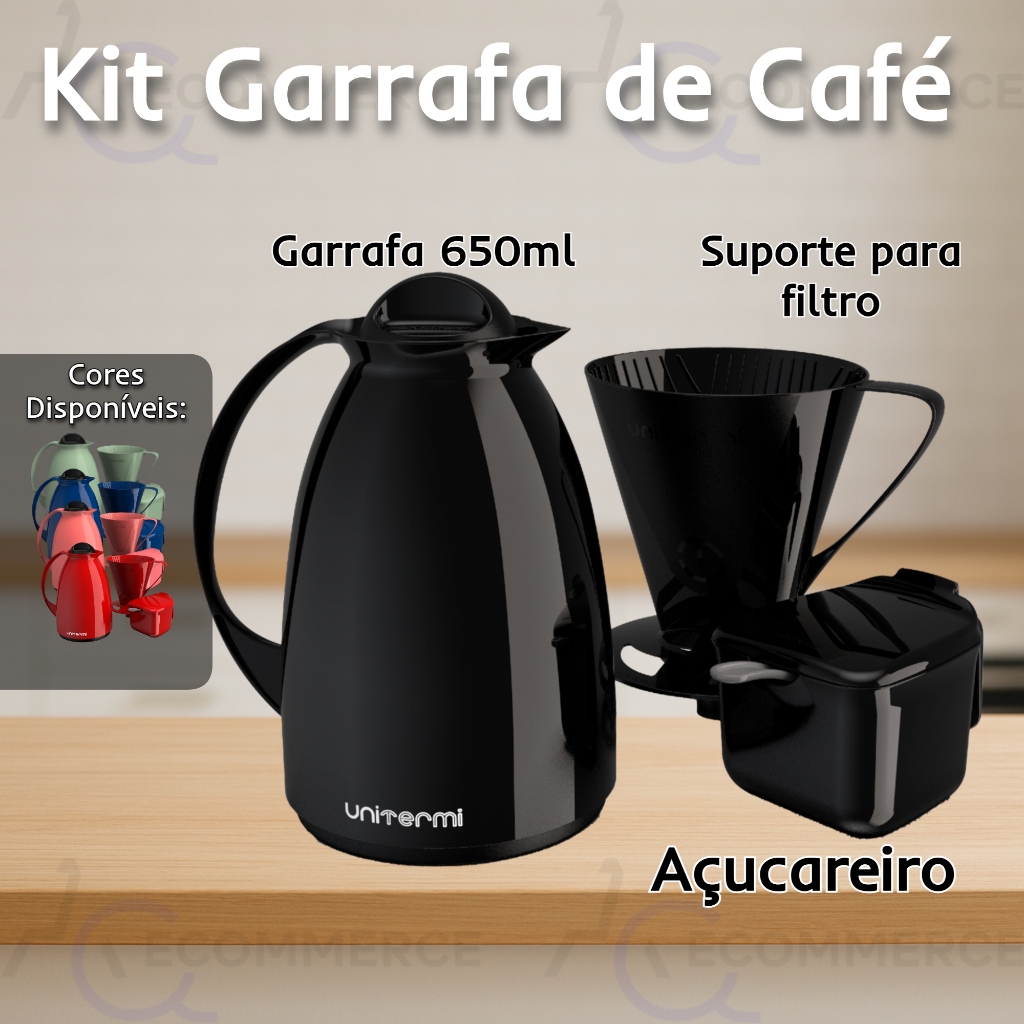 🌟 Kit Café ☕ Completo 🍵 Garrafa Térmica 650ml🔥 Porta Filtro Açucareiro e Colher 🥄  Unitermi💯 em Oferta na Shopee