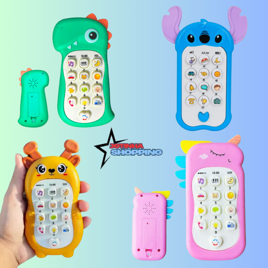 Brinquedo para Bebê Mordedor e Telefone Celular infantil Musical 2 em 1 Educativo Com Luz e Som
