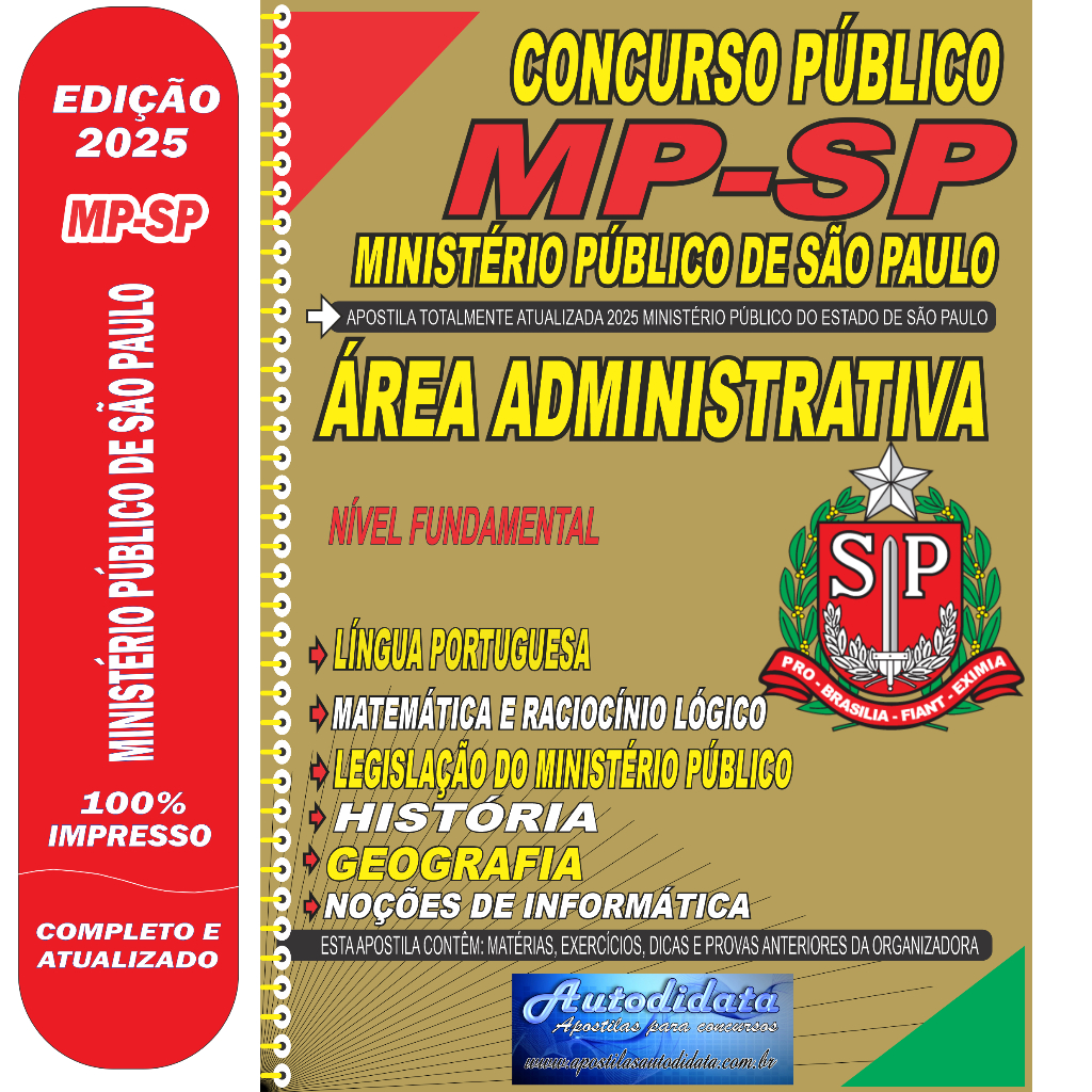 Imagem Apostila impressa concurso MP SP 2025 Ministério Público Estado de São Paulo - Auxiliar de Promotoria I – Administrativo