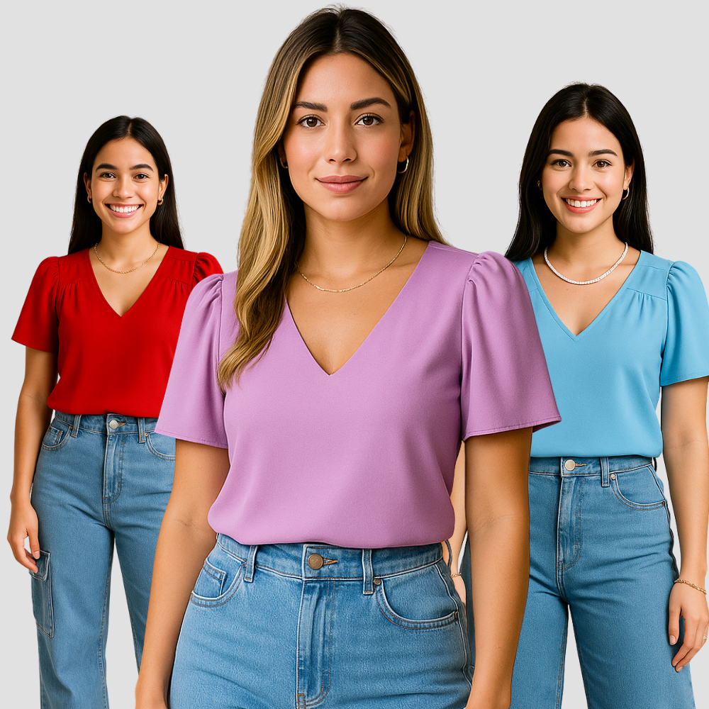 Blusa Feminina Gola V Crepinho basico Manga Curta Social Moderna Moda Evangélica em Oferta na Shopee