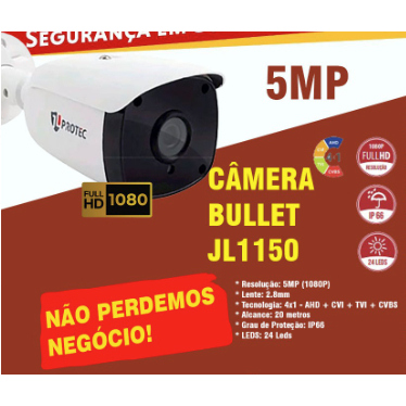 Camera Bullet Full Hd 5.0 Mp lente 2.8mm - Infra De 25 Metros Ip66 AHD JL PROTEC