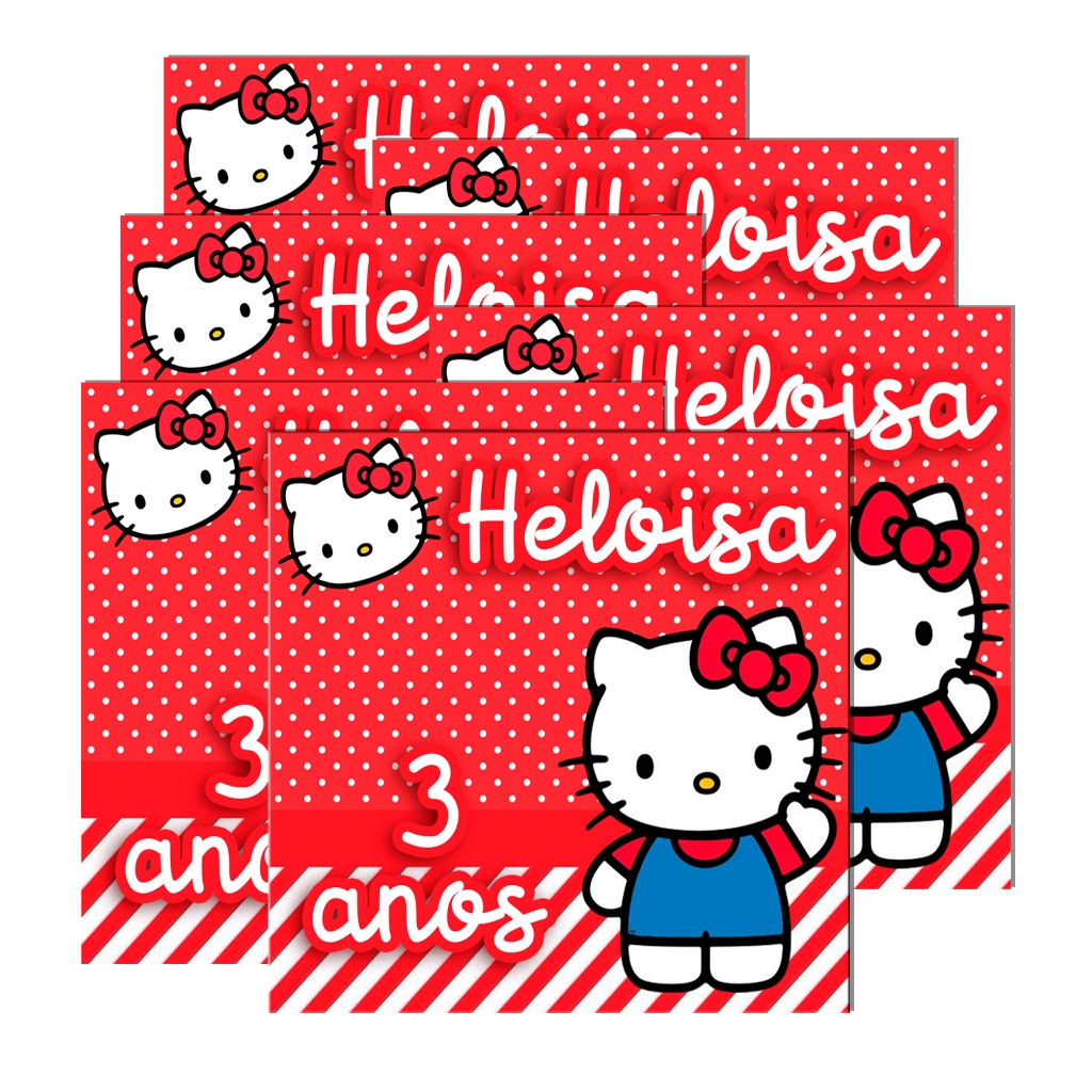 Etiquetas Adesivas Personalizados Tema Hello Kitty 8cm x 8cm  Para Festas em Oferta na Shopee