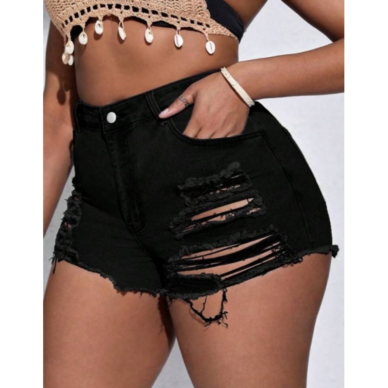 Short Destroyer Jeans Plus Size Barra Desfiada Forro Frontal Blogueira Gringa Balada Festa Show Carnaval Parque