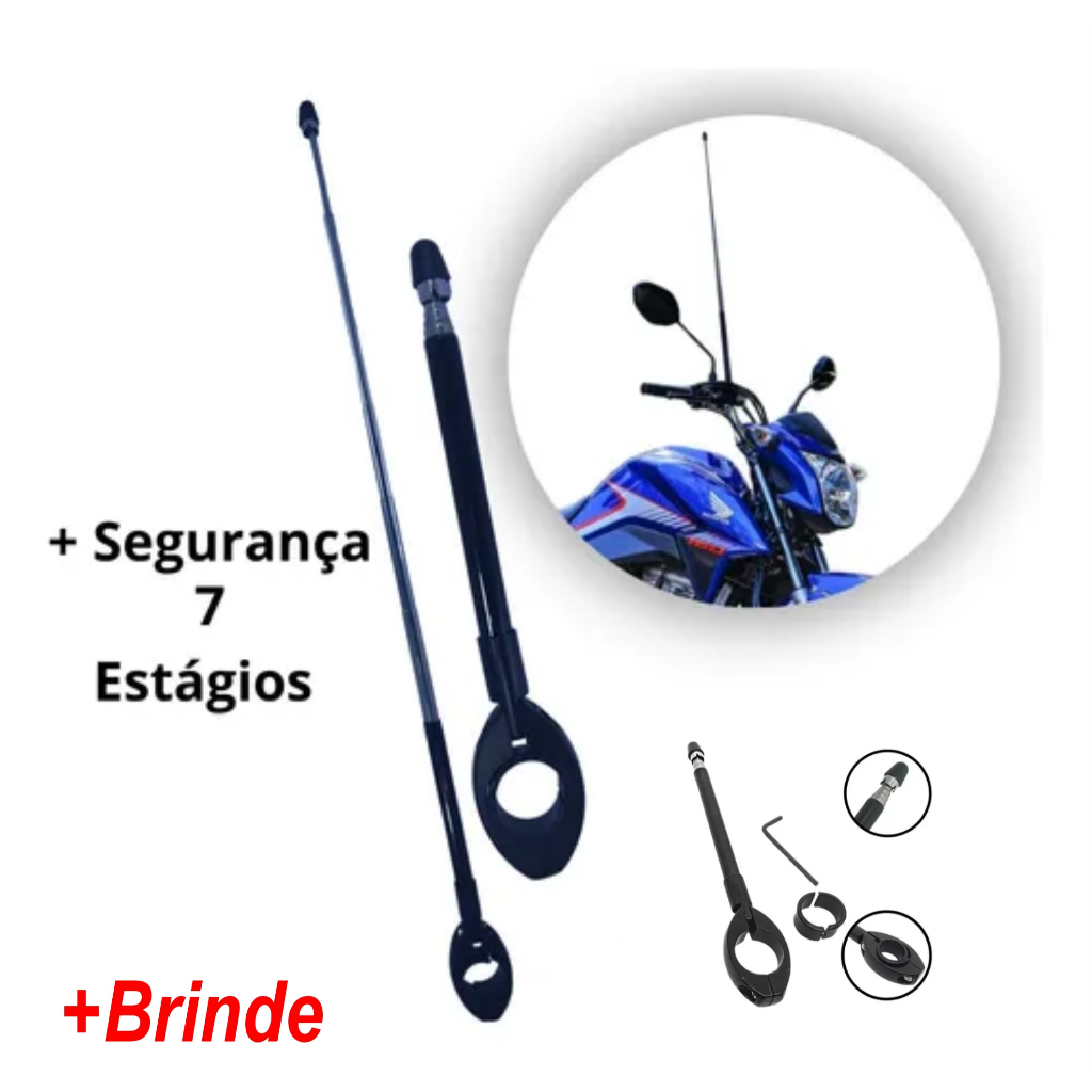 Antena Corta Pipa Moto Retrátil Anti Cerol Aço Inox Guidão Universal