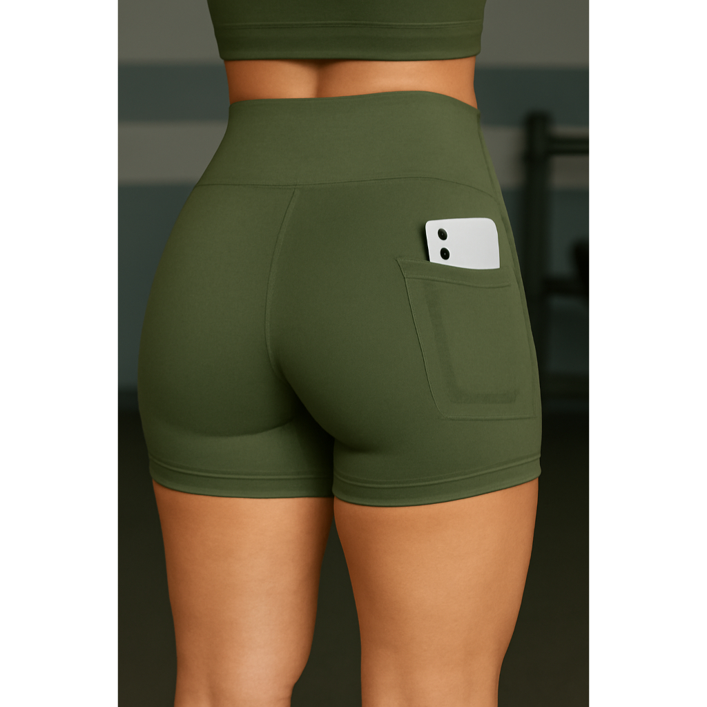 Short Academia Feminino Poliamida Zero Transparência Shorts Legging  Bermuda Cintura Alta Com Bolso Lateral. na Promoçao