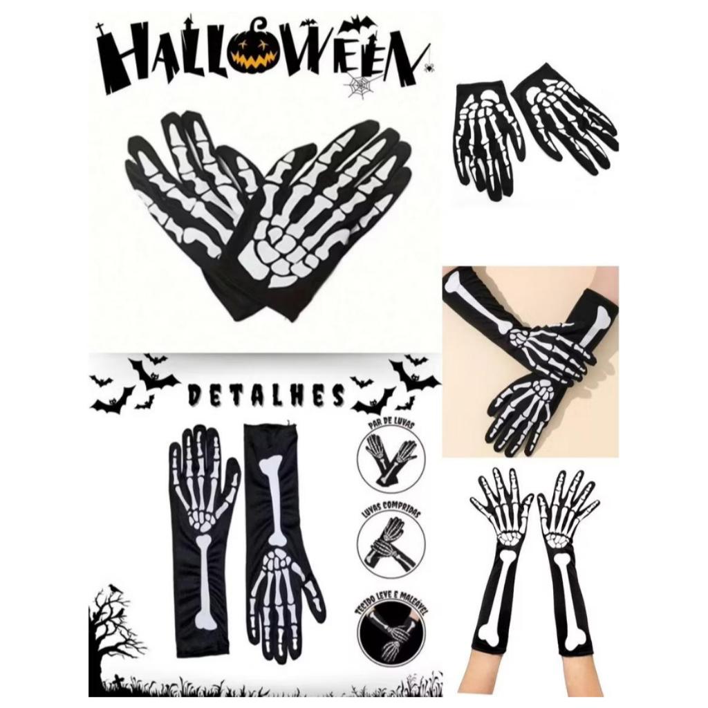 Luva Esqueleto Caveira Florescente Skull Halloween Cosplay Esqueleto Raio X